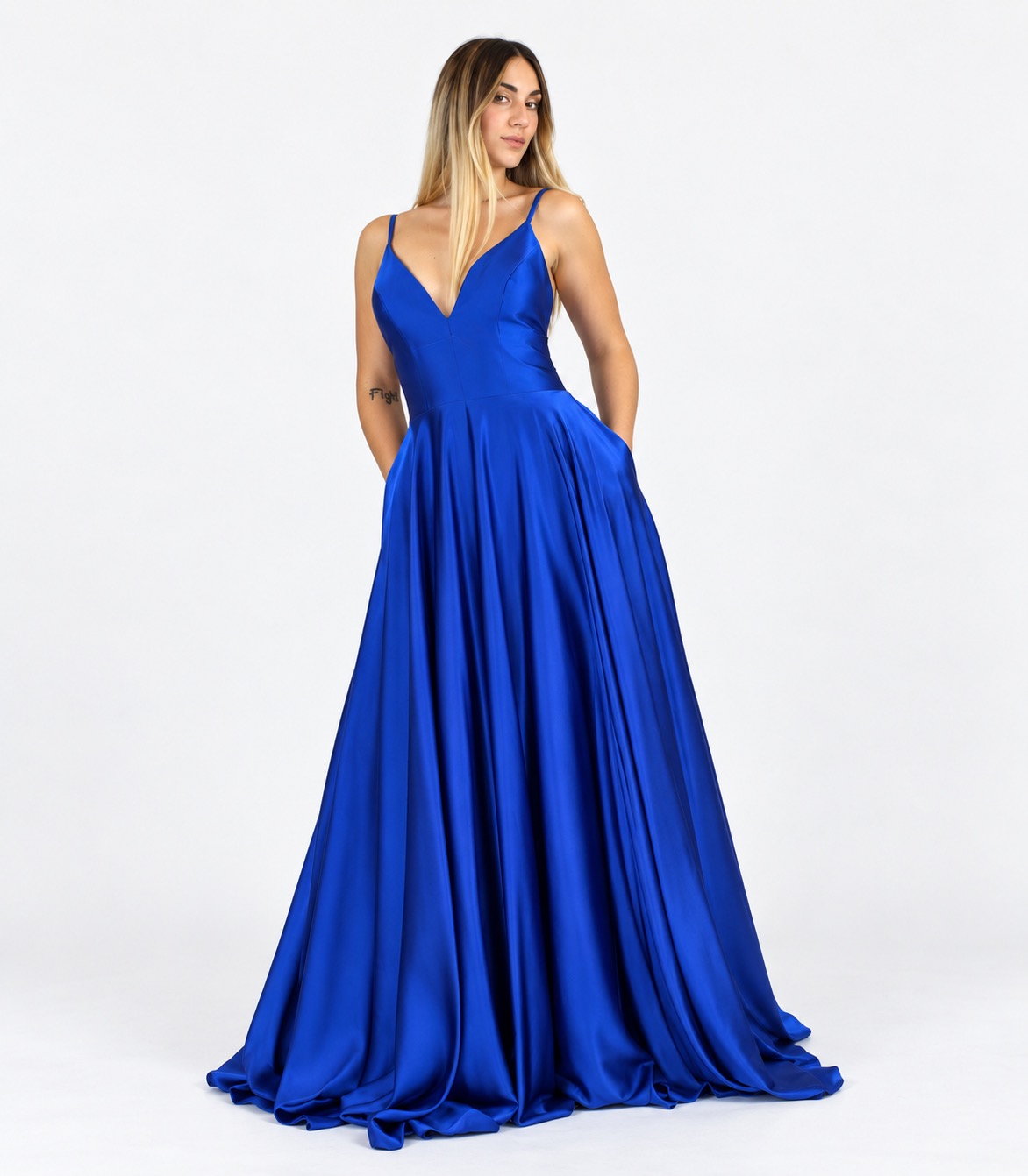 Abito lungo blu di raso - Lisa Stravola
