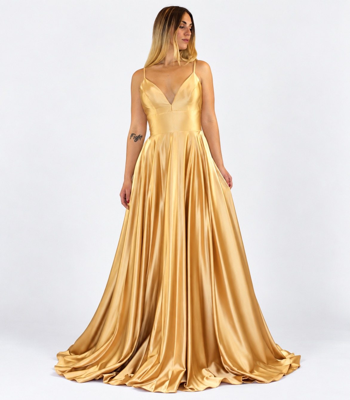 Abito lungo oro di raso - Lisa Stravola
