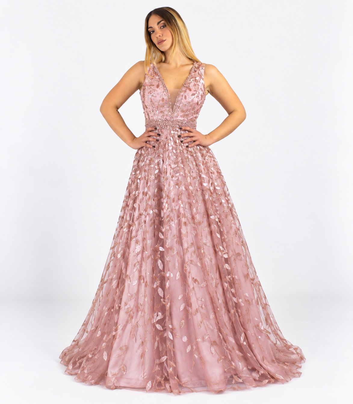 Abito lungo cipria ampio - Elizabeth Moda