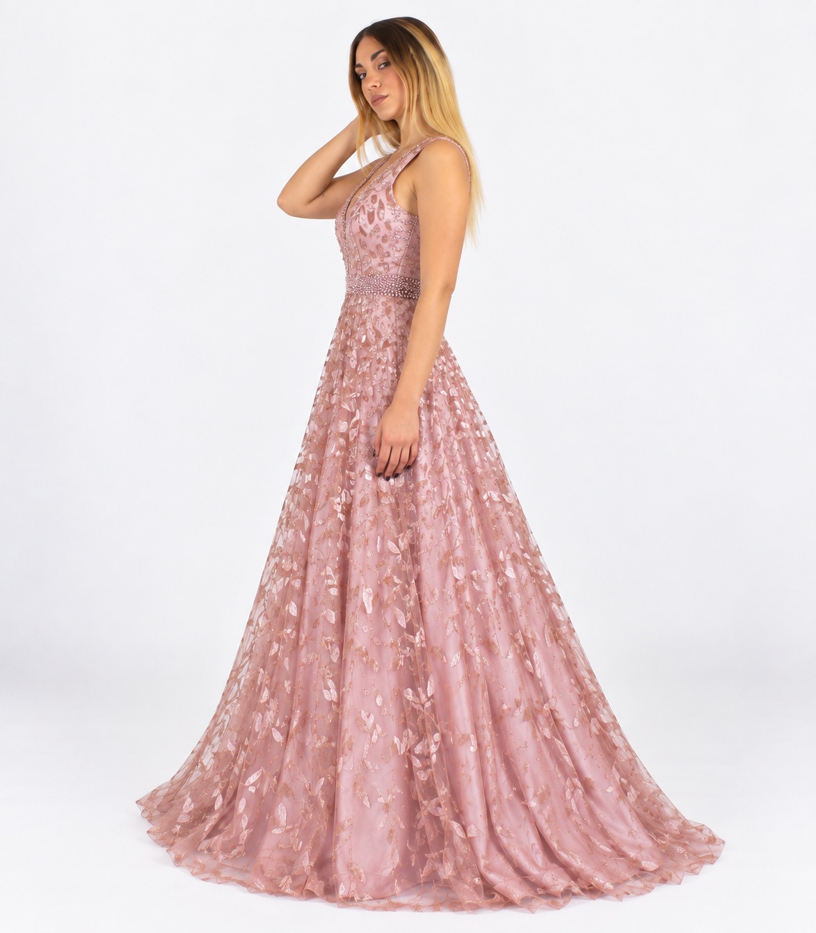 Abito lungo cipria ampio - Elizabeth Moda - immagine 2