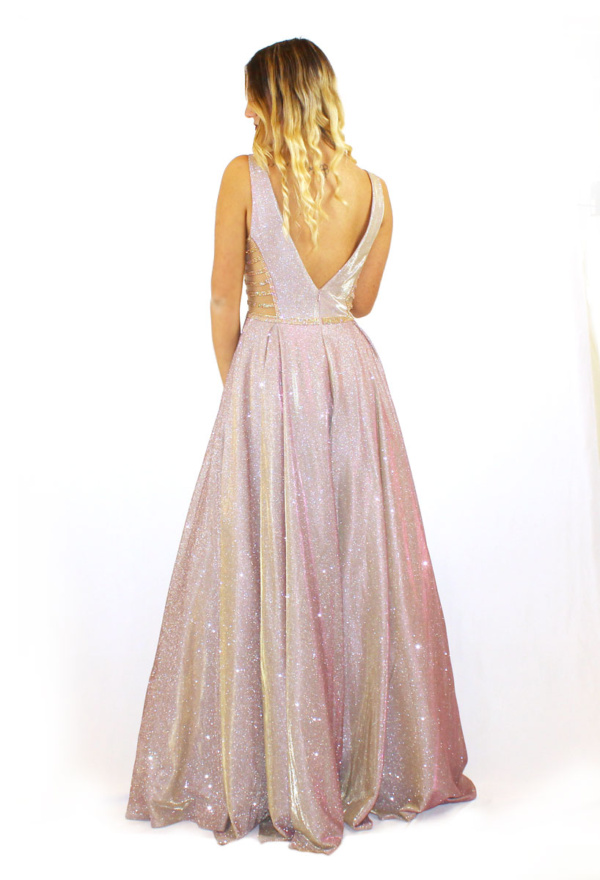 Abito lungo rosa glitter - Elizabeth Moda - Collezione Cerimonia