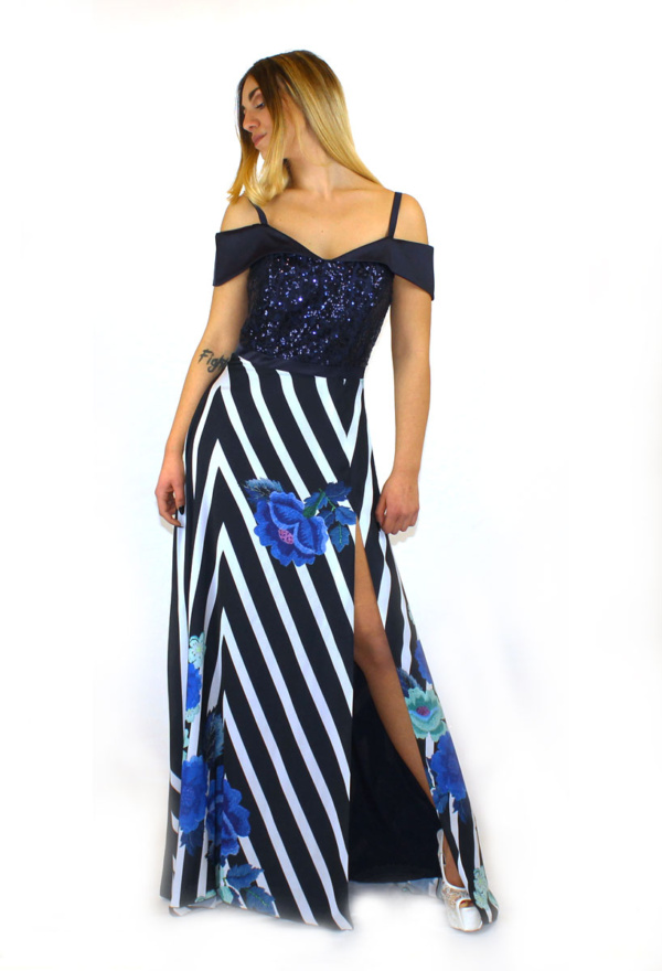 Abito lungo blu fantasia - Paola Forti - Collezione Cerimonia