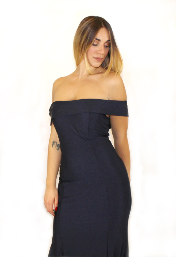 Abito lungo blu di raso - Elizabeth Moda - Collezione Cerimonia