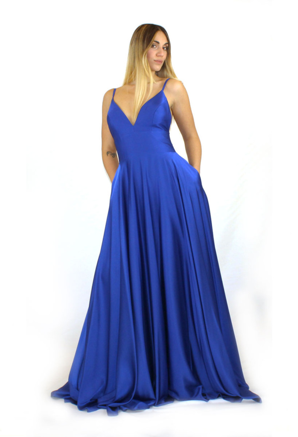 Abito lungo blu cobalto di raso - Lisa Stravola - Collezione Cerimonia