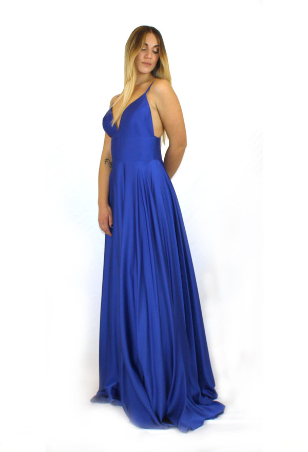 Abito lungo blu cobalto di raso - Lisa Stravola - Collezione Cerimonia