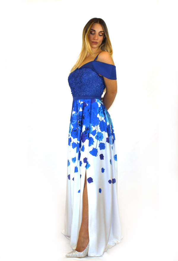 Abito lungo blu cobalto fantasia - Paola Forti - Collezione Cerimonia