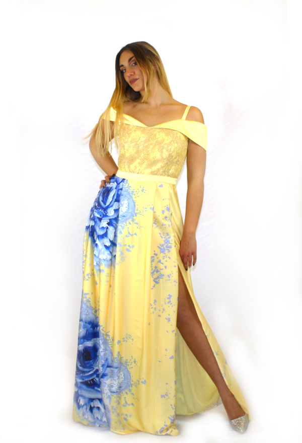 Abito lungo giallo fantasia - Paola Forti - Collezione Cerimonia