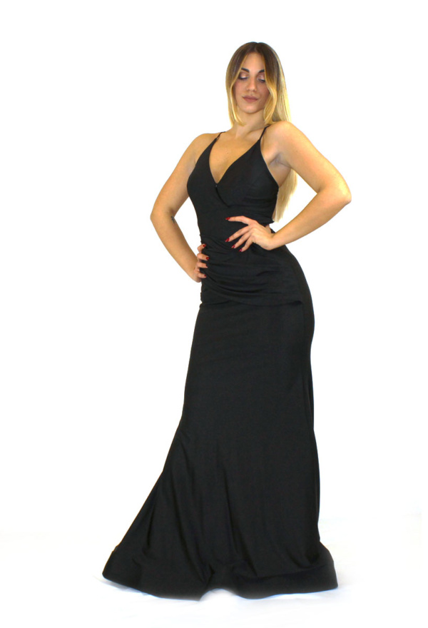 Abito lungo nero di raso - Elizabeth Moda - Collezione Cerimonia