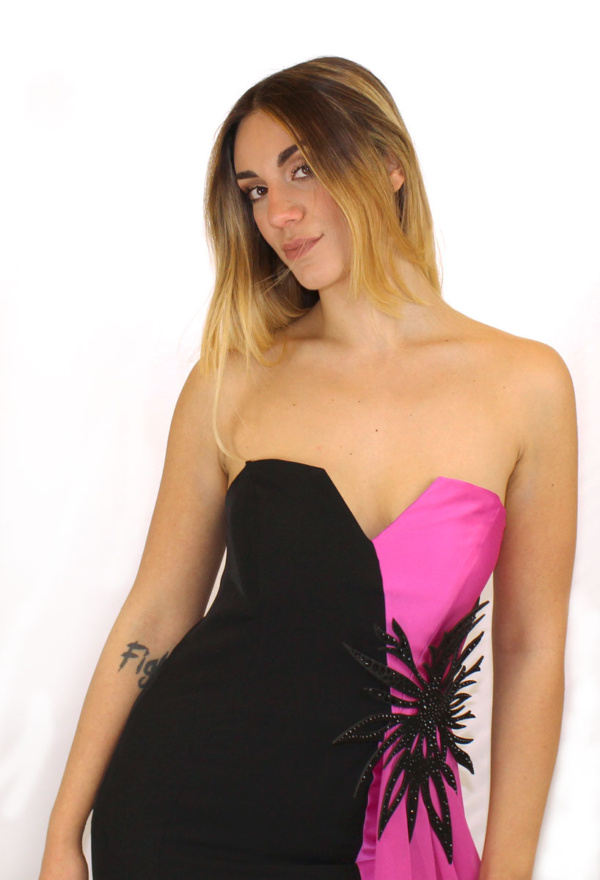 Abito lungo nero/fuxia - Paola Forti - Collezione Cerimonia