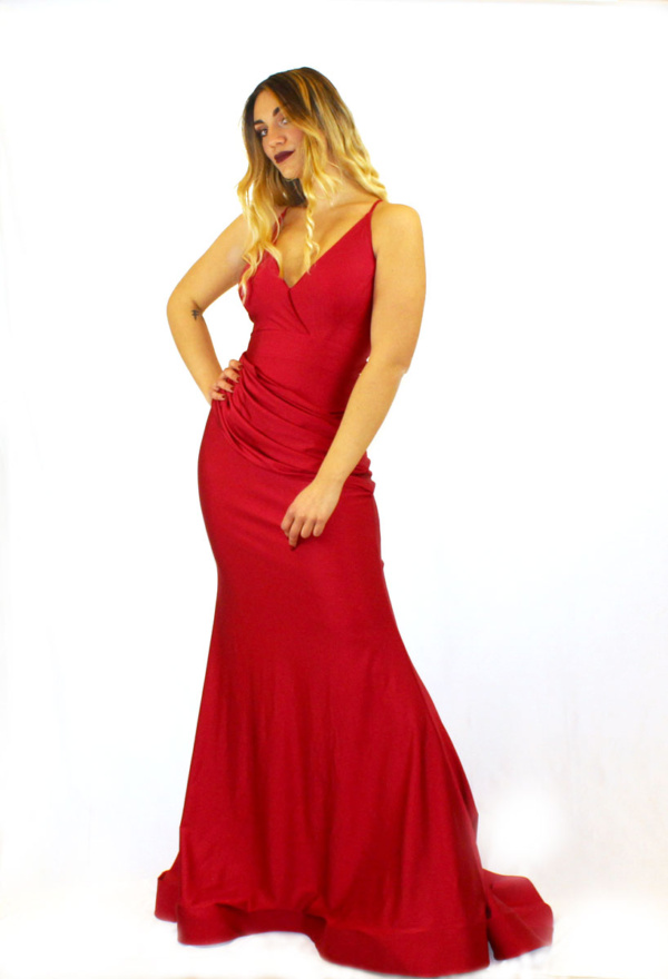 Abito lungo rosso di raso - Elizabeth Moda - Collezione Cerimonia