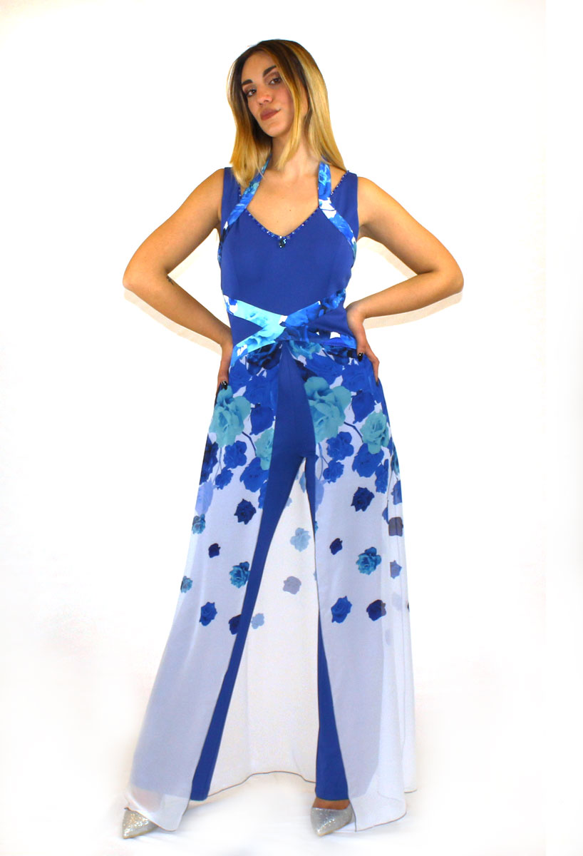 Tuta blu cobalto fantasia - Paola Forti - Collezione Cerimonia