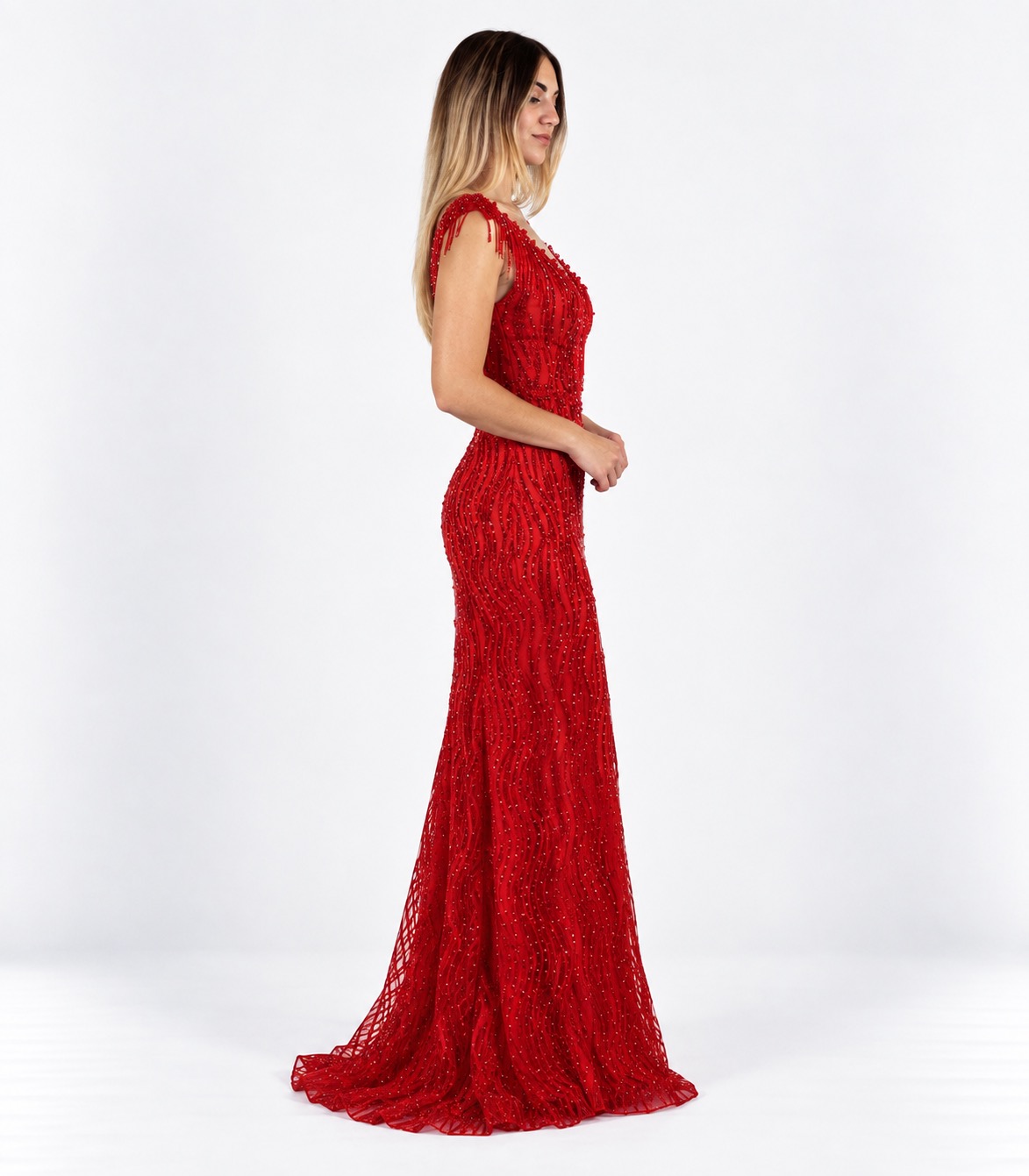 Abito lungo rosso glitter - Elizabeth Moda - immagine 2