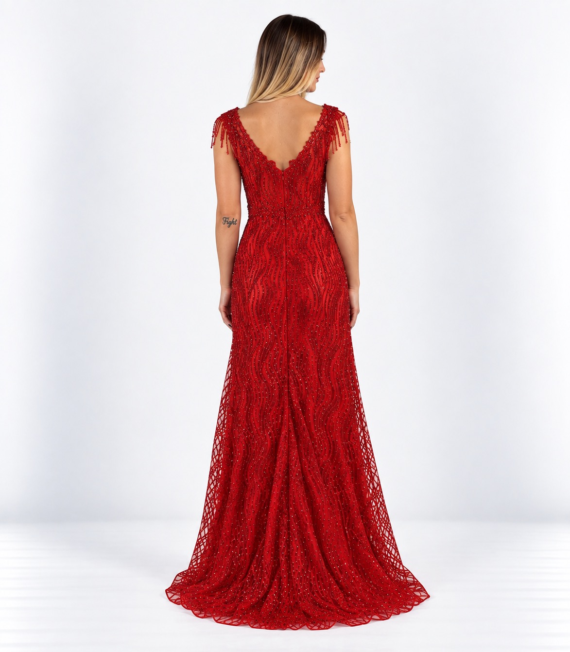 Abito lungo rosso glitter - Elizabeth Moda - immagine 3