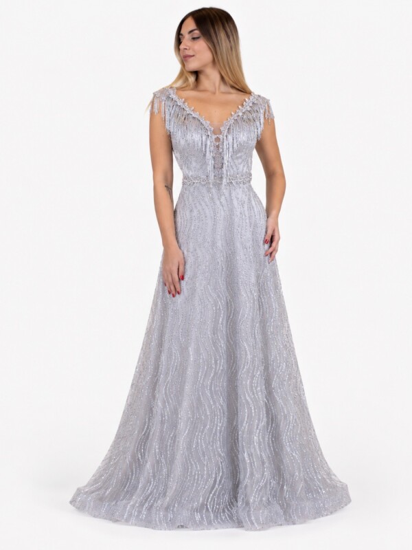 Abito lungo argento glitter - Elizabeth Moda