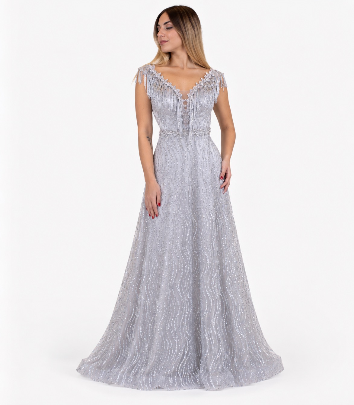 Abito lungo argento glitter - Elizabeth Moda