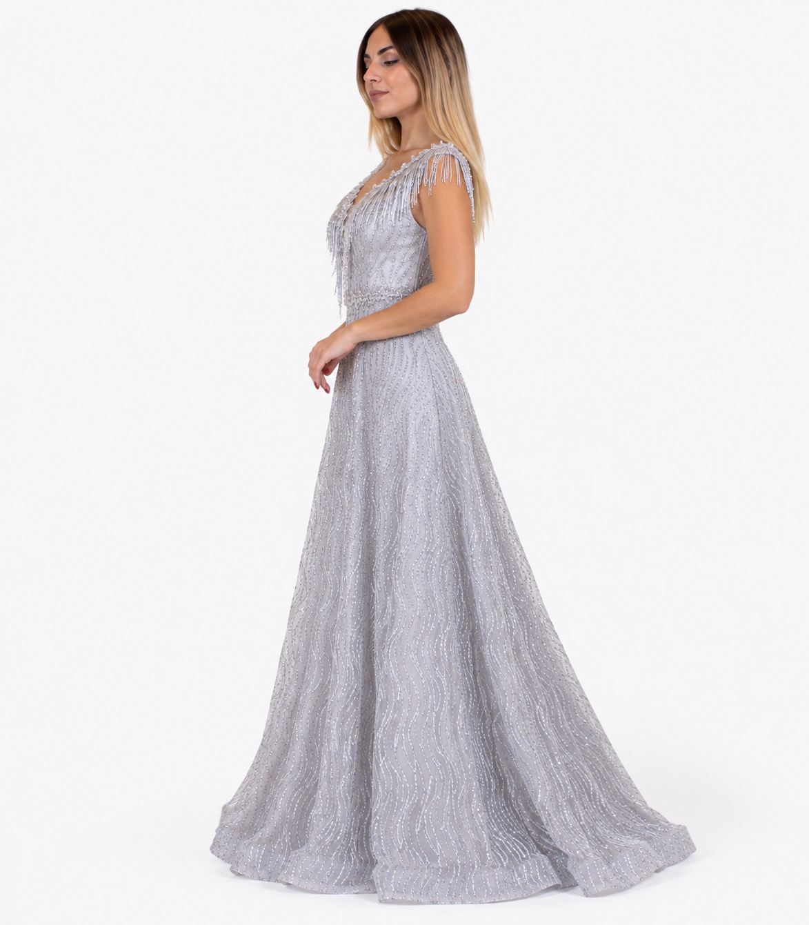 Abito lungo argento glitter - Elizabeth Moda - immagine 2