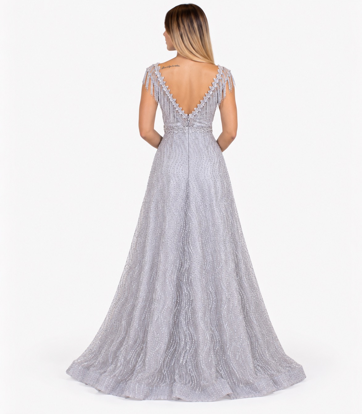 Abito lungo argento glitter - Elizabeth Moda - immagine 3