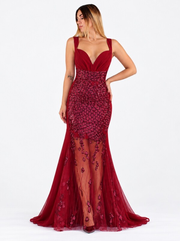 Abito lungo bordeaux - Invito Couture