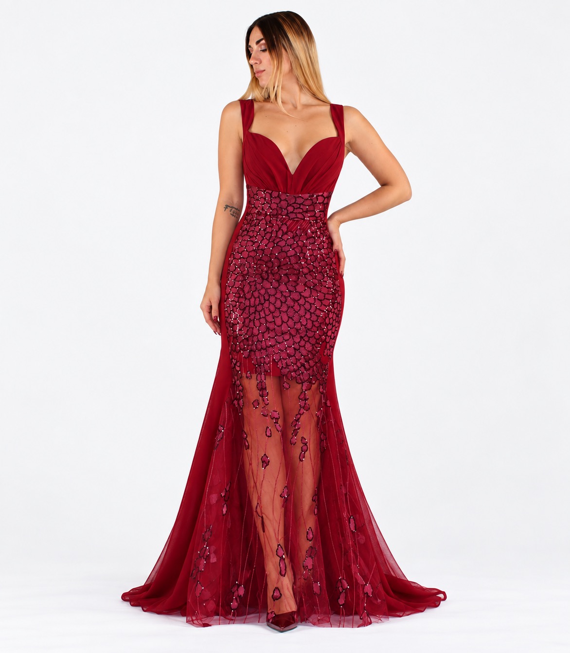 Abito lungo bordeaux - Invito Couture