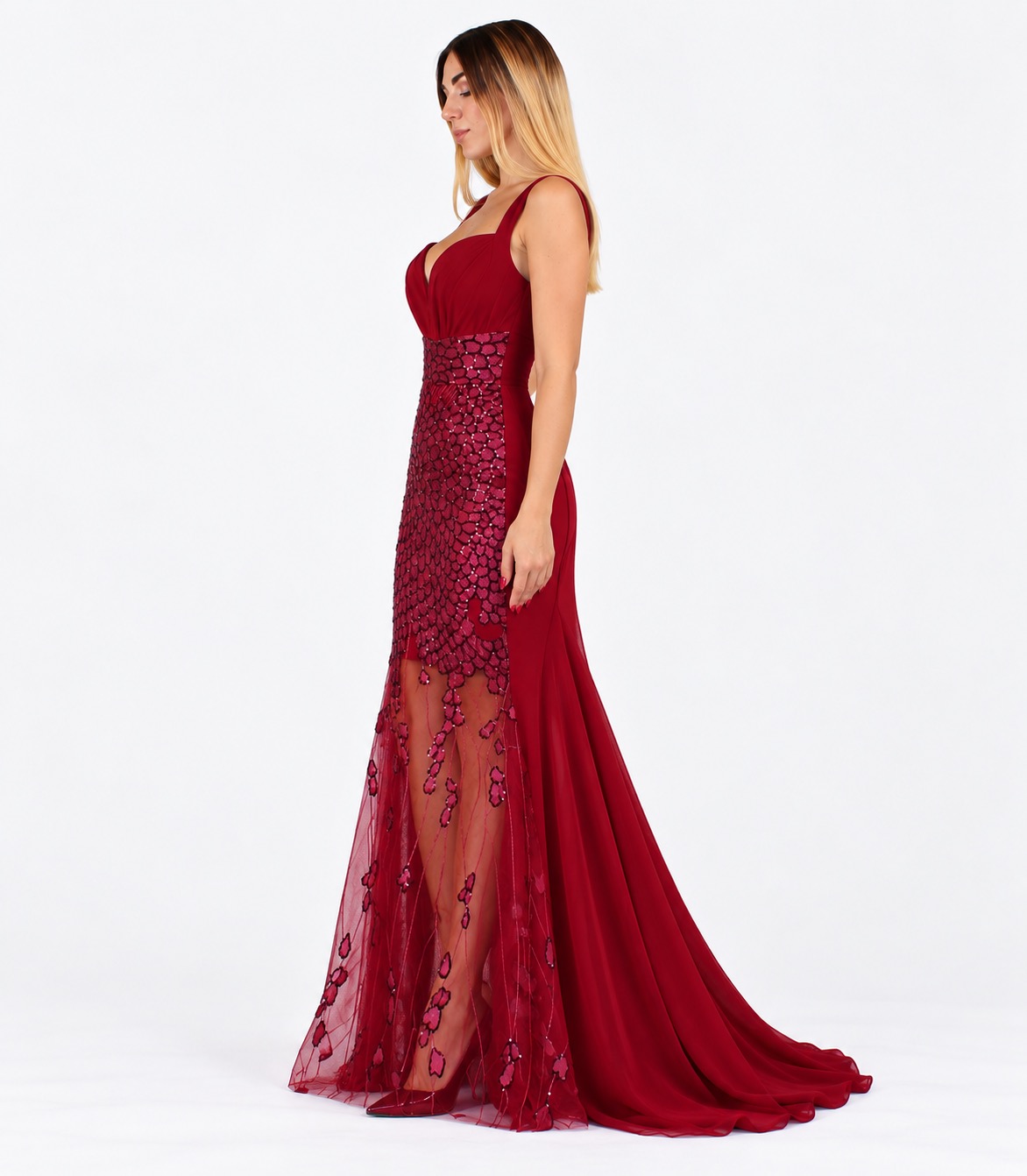 Abito lungo bordeaux - Invito Couture - immagine 2