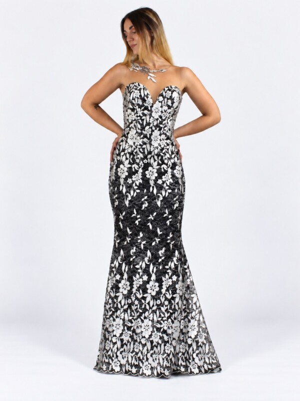 Abito lungo nero/argento - Invito Couture