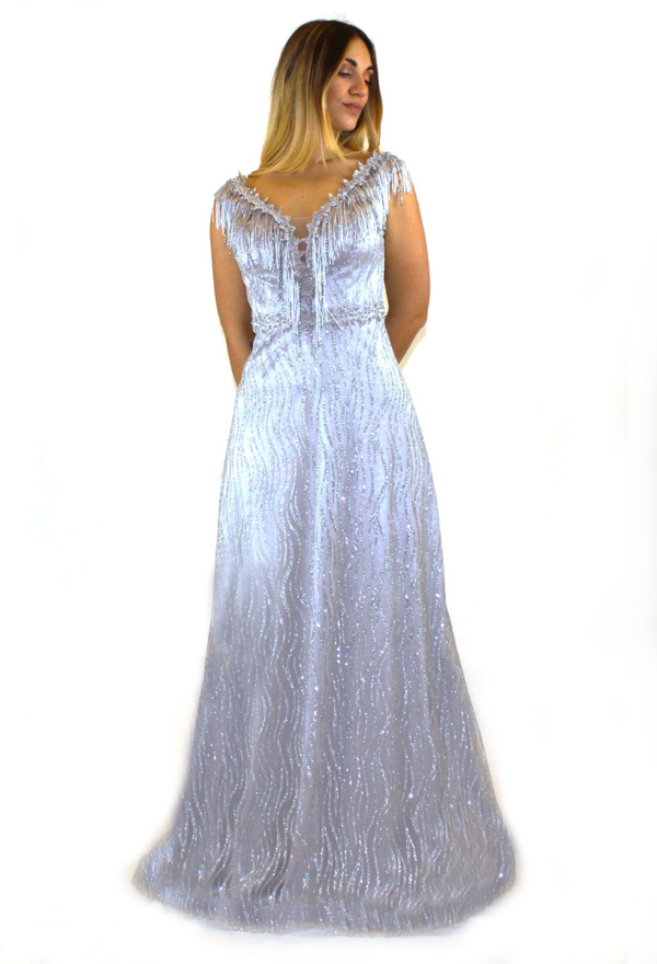 Abito lungo argento glitter - Romeo Gigli - Collezione Cerimonia