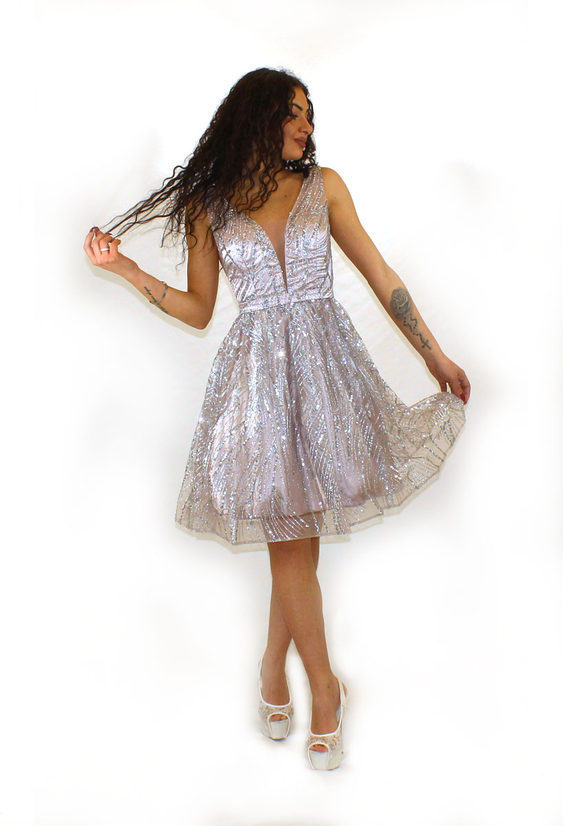 Abito corto glicine - Elizabeth Moda - Collezione Cerimonia
