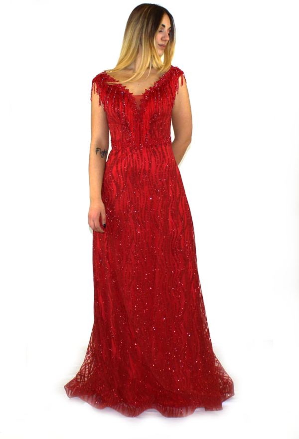 Abito lungo rosso glitter - Romeo Gigli - Collezione Cerimonia