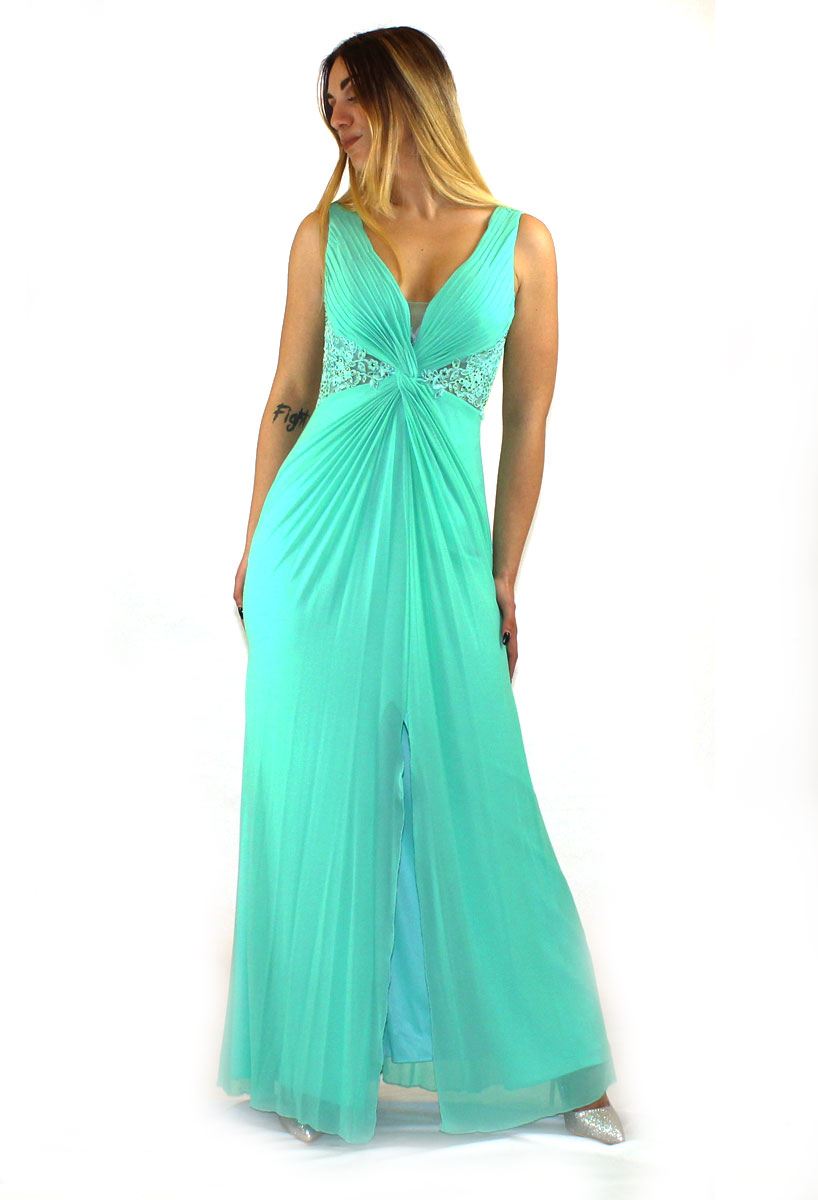 Abito lungo verde tiffany - MariaGrazia - Collezione Cerimonia