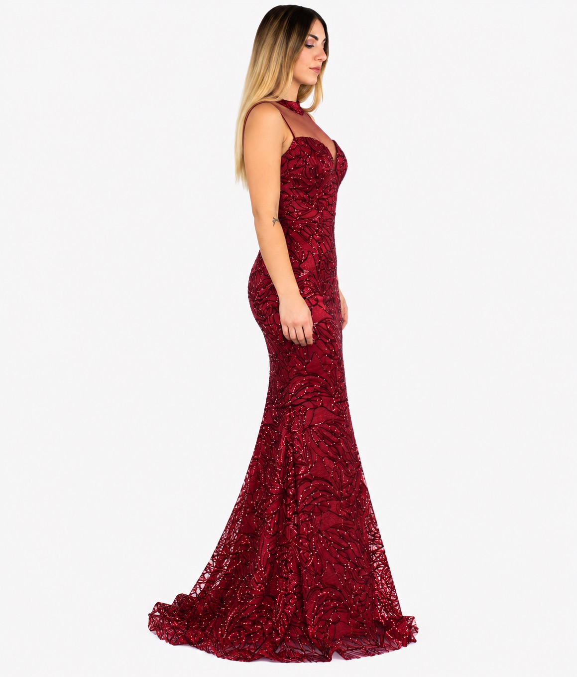 Abito lungo bordeaux - Invito Couture - immagine 2