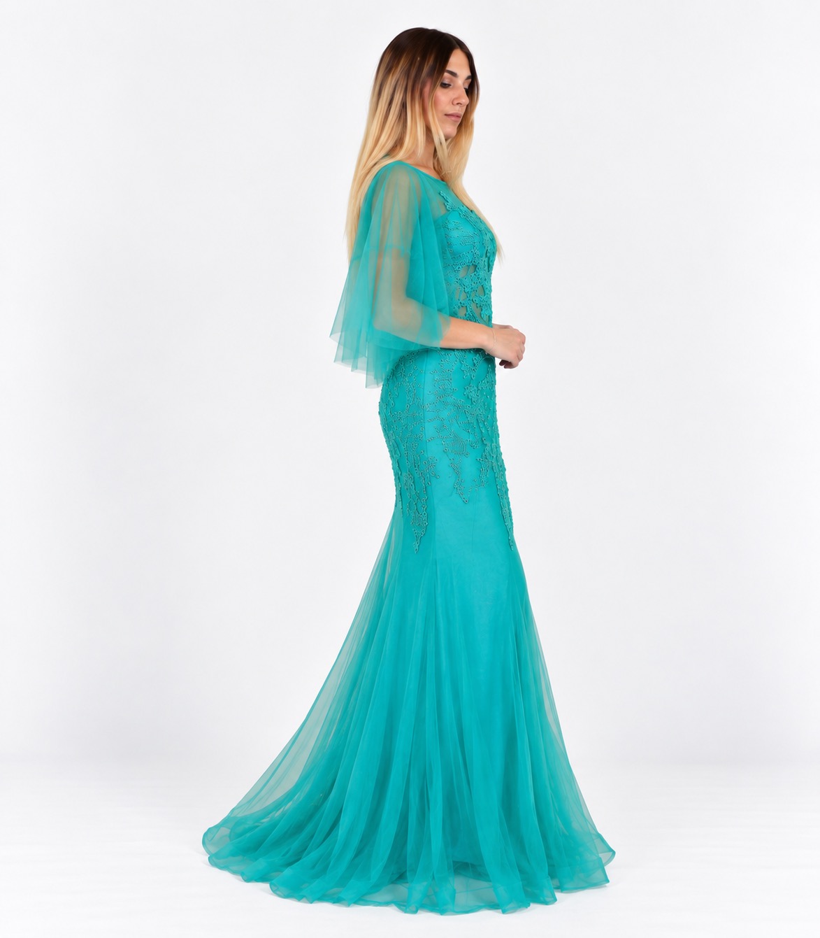 Abito lungo verde tiffany - MariaGrazia - immagine 2