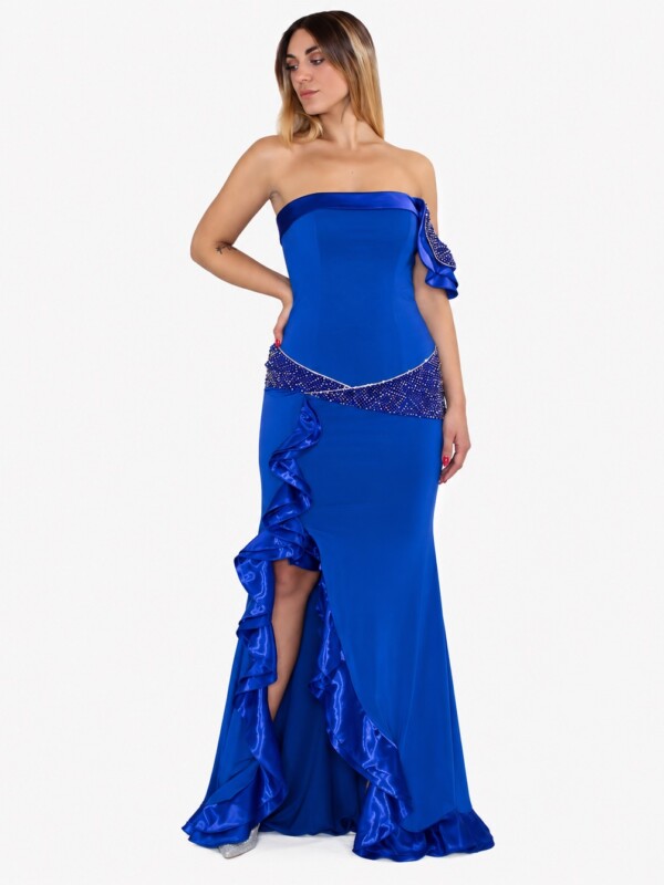 Abito lungo blu cobalto - Invito Couture