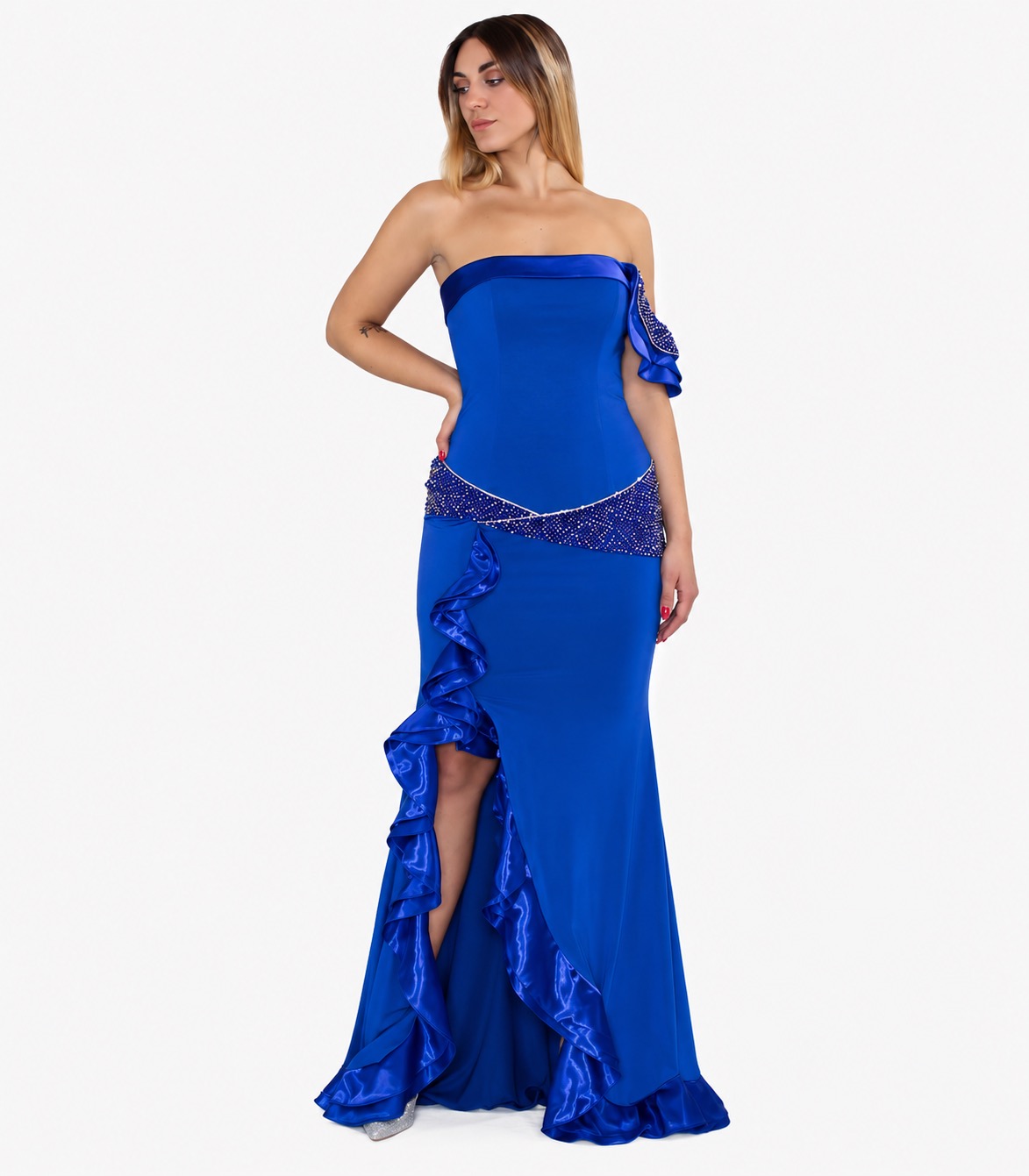 Abito lungo blu cobalto - Invito Couture