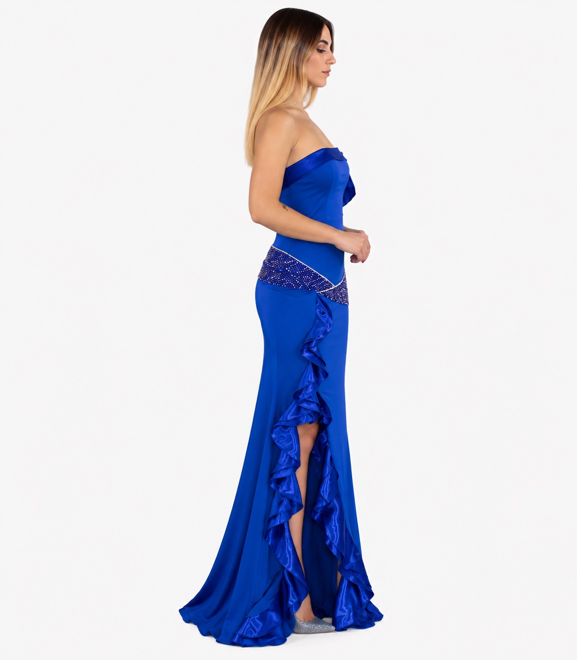 Abito lungo blu cobalto - Invito Couture - immagine 2