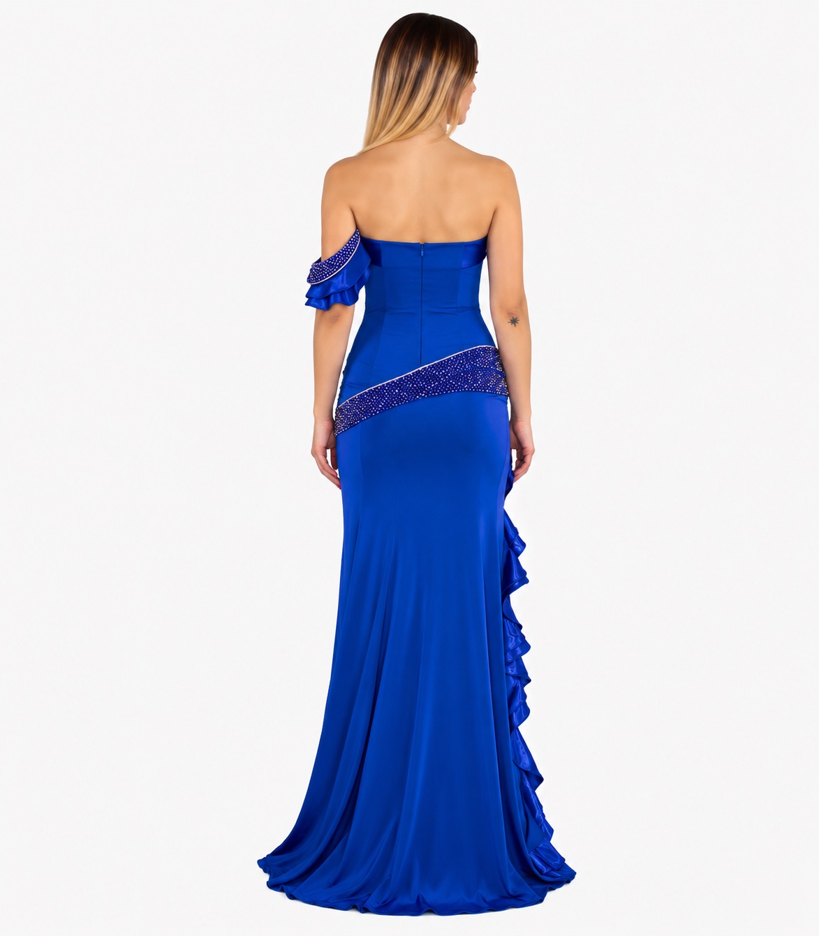 Abito lungo blu cobalto - Invito Couture - immagine 3