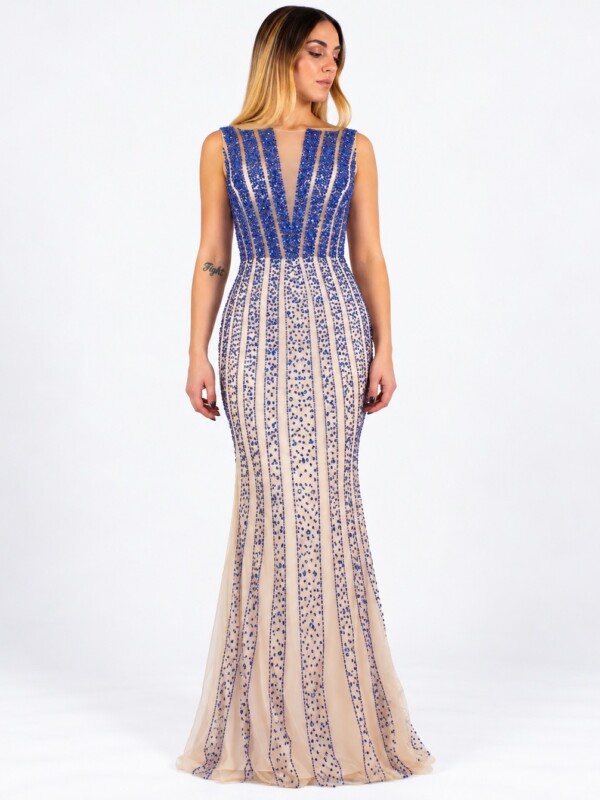 Abito lungo blu/beige - Helena Mendez