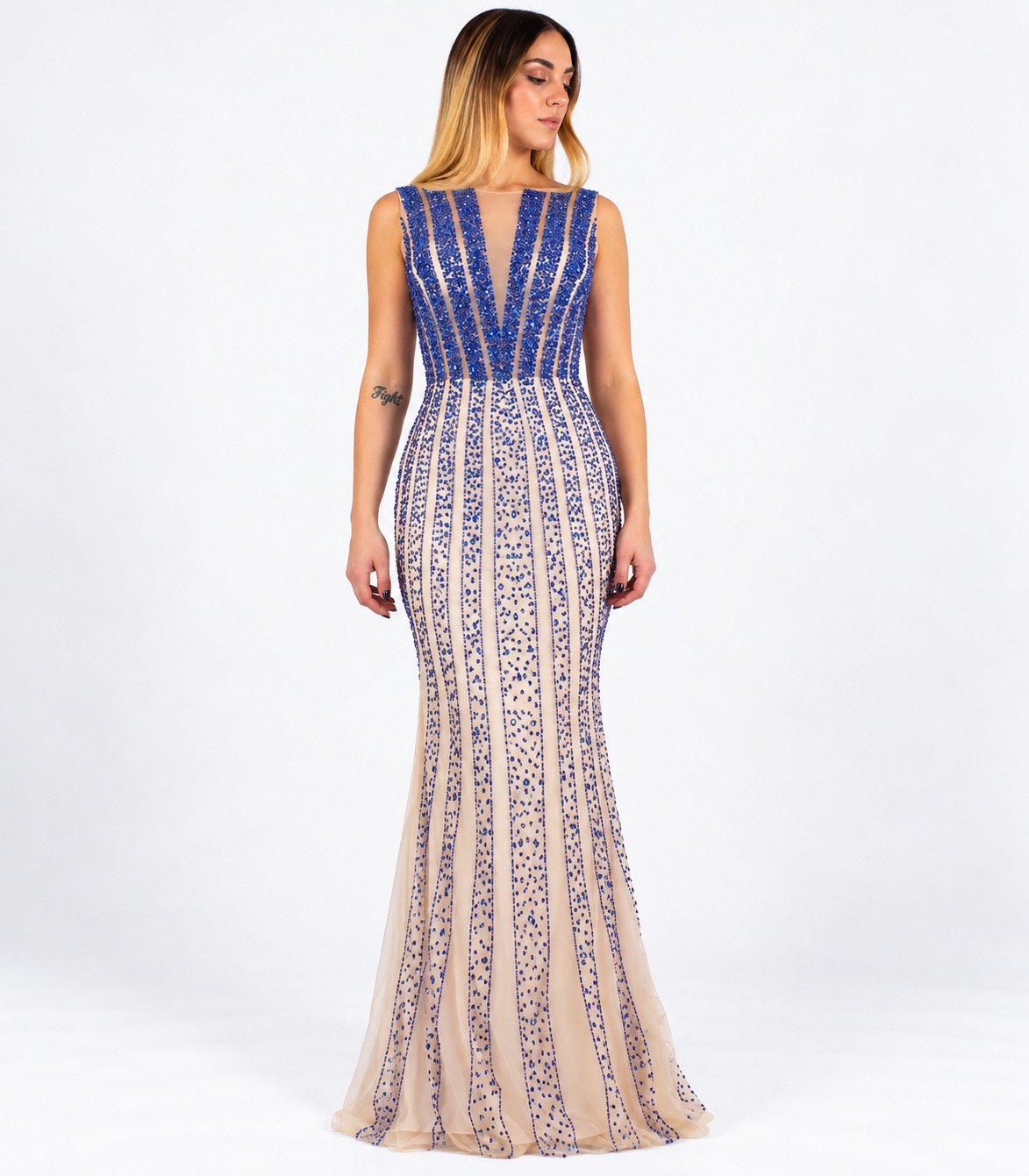 Abito lungo blu/beige - Helena Mendez