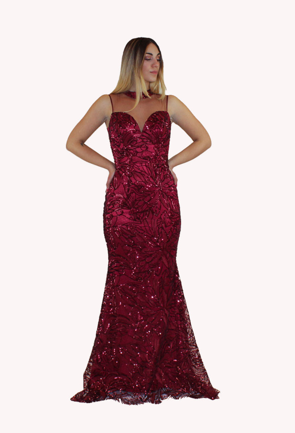 Abito lungo bordeaux - Invito Couture - Collezione Cerimonia