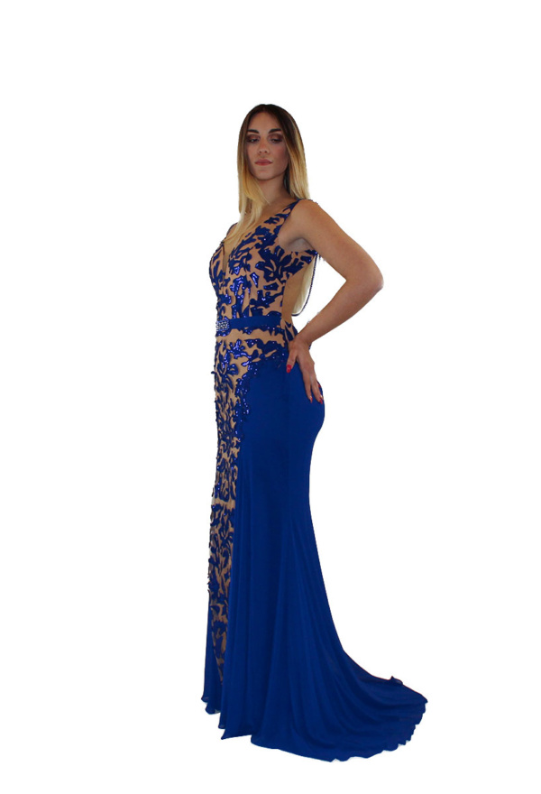 Abito lungo blu cobalto - Invito Couture - Collezione Cerimonia