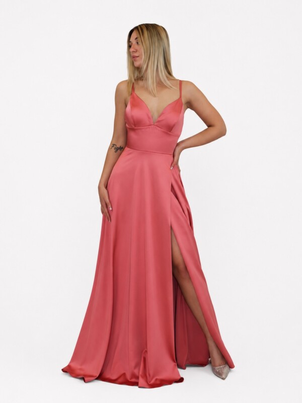 Abito lungo corallo - Elizabeth Moda
