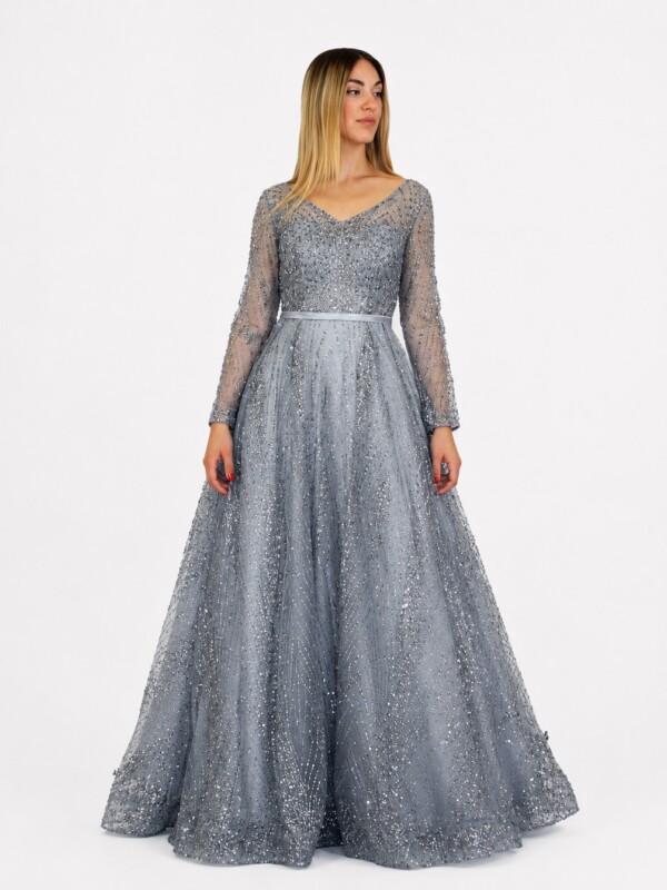Abito argento glitter- Elizabeth moda