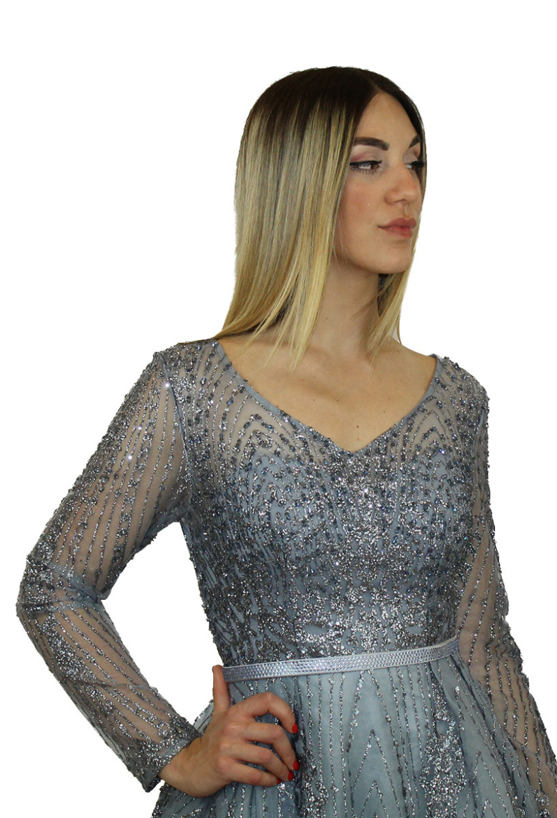 Abito argento glitter- Elizabeth moda - immagine 3