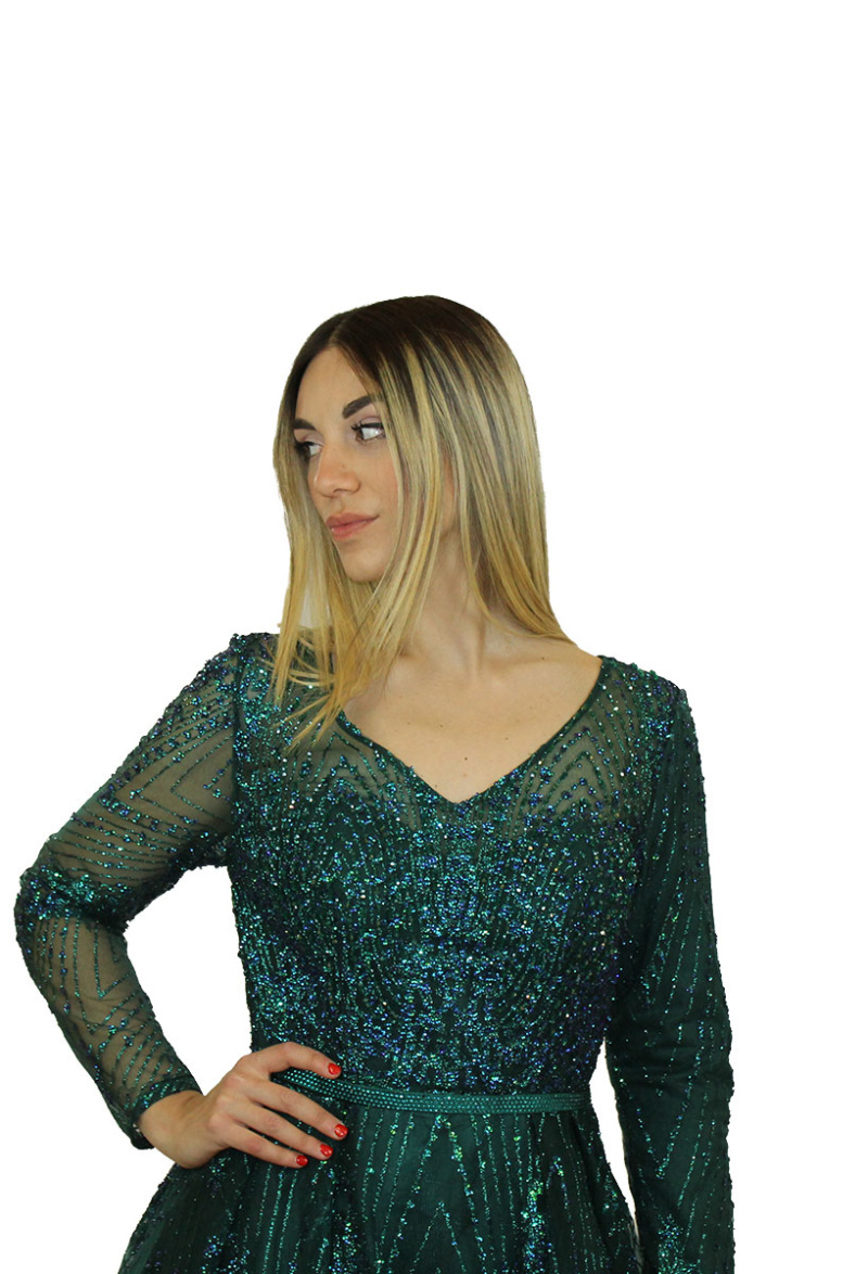 Abito verde glitter- Elizabeth moda - immagine 3