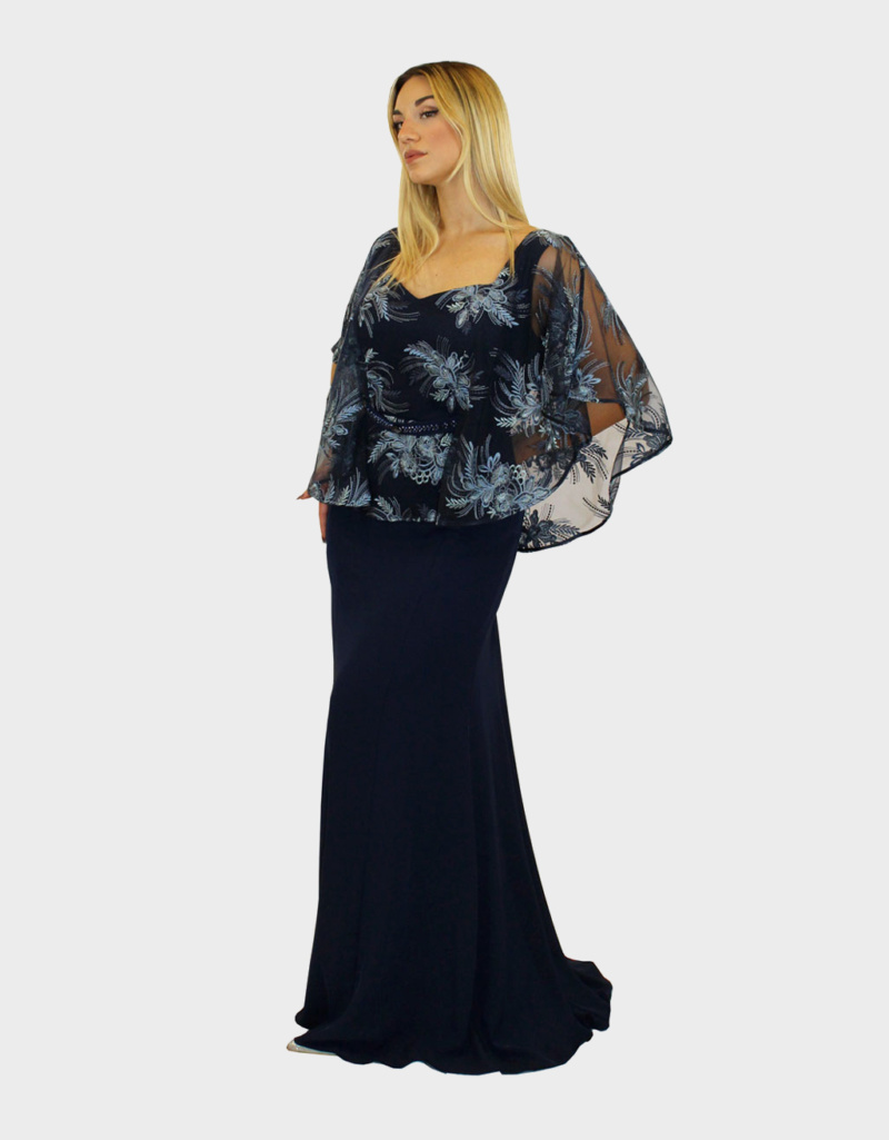 Abito lungo blu e polvere- Sharon - immagine 3