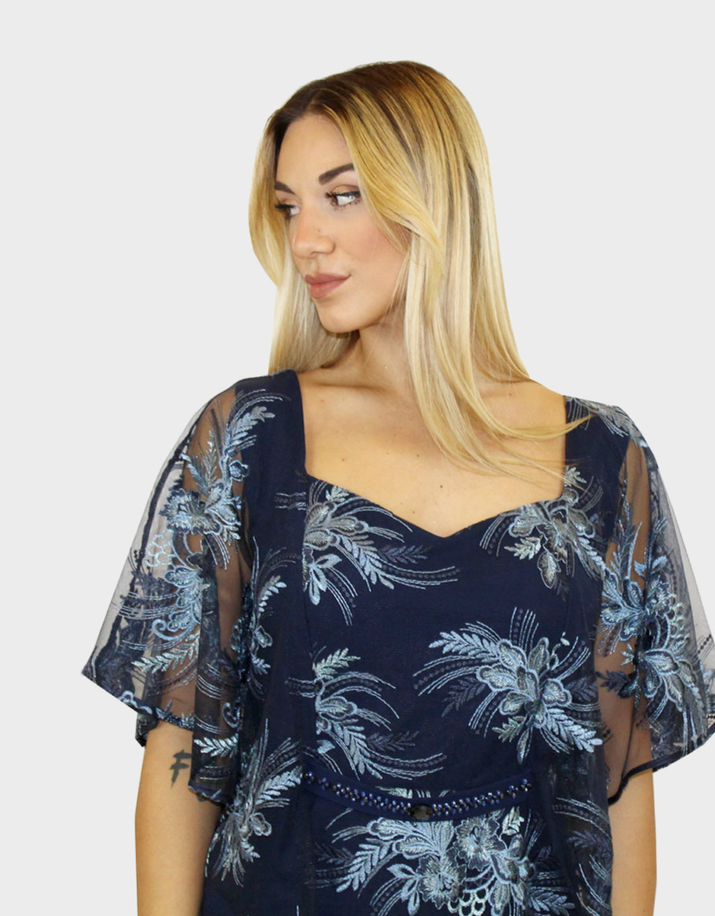 Abito lungo blu e polvere- Sharon - immagine 2