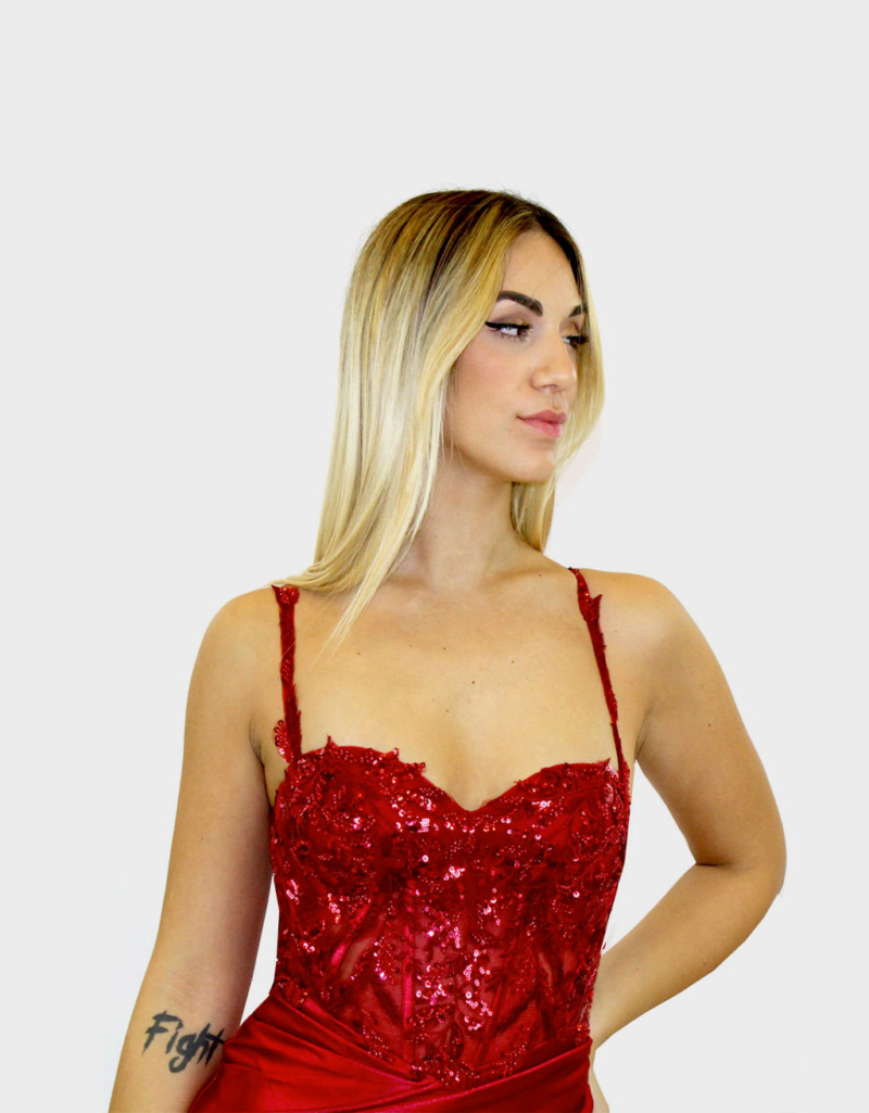 Abito lungo rosso- Elizabeth Moda - immagine 2