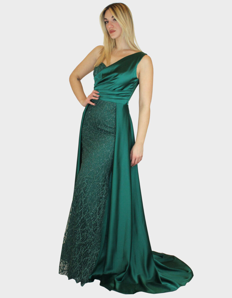 Abito lungo con gonnellone verde- Elizabeth Moda - immagine 2