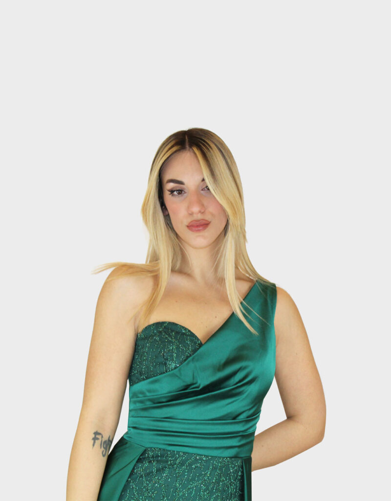 Abito lungo con gonnellone verde- Elizabeth Moda - immagine 3