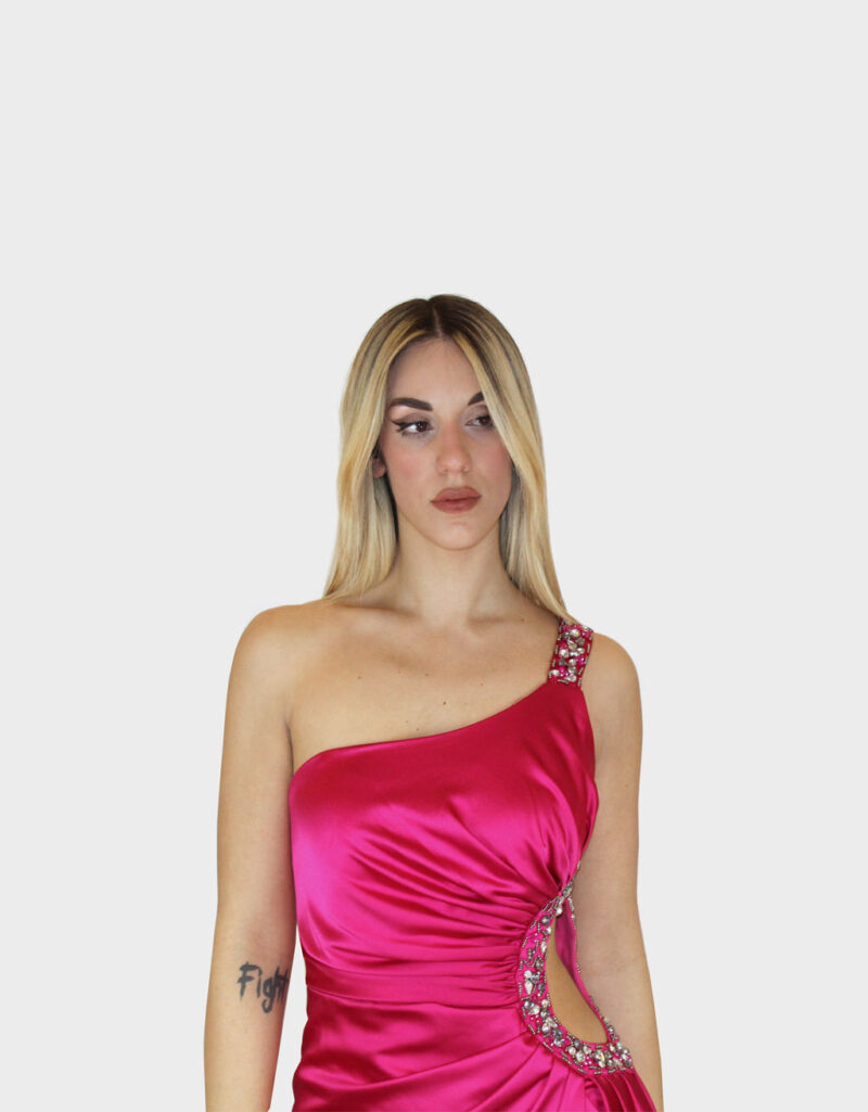 Abito lungo monospalla fucsia- Elizabeth Moda - immagine 3
