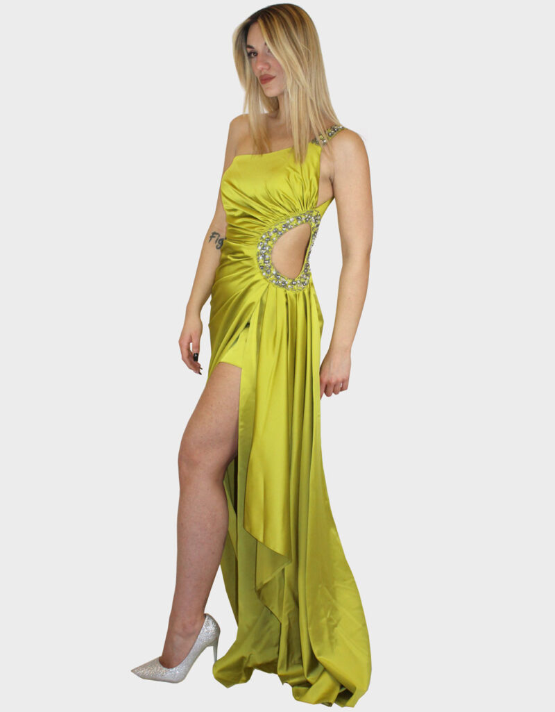 Abito lungo monospalla verde acido- Elizabeth Moda - immagine 2